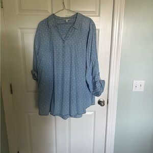 Blue  Button-Up Blouse
